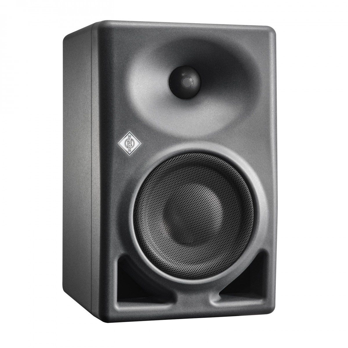 Studio monitor speaker with a brand logo on a white background