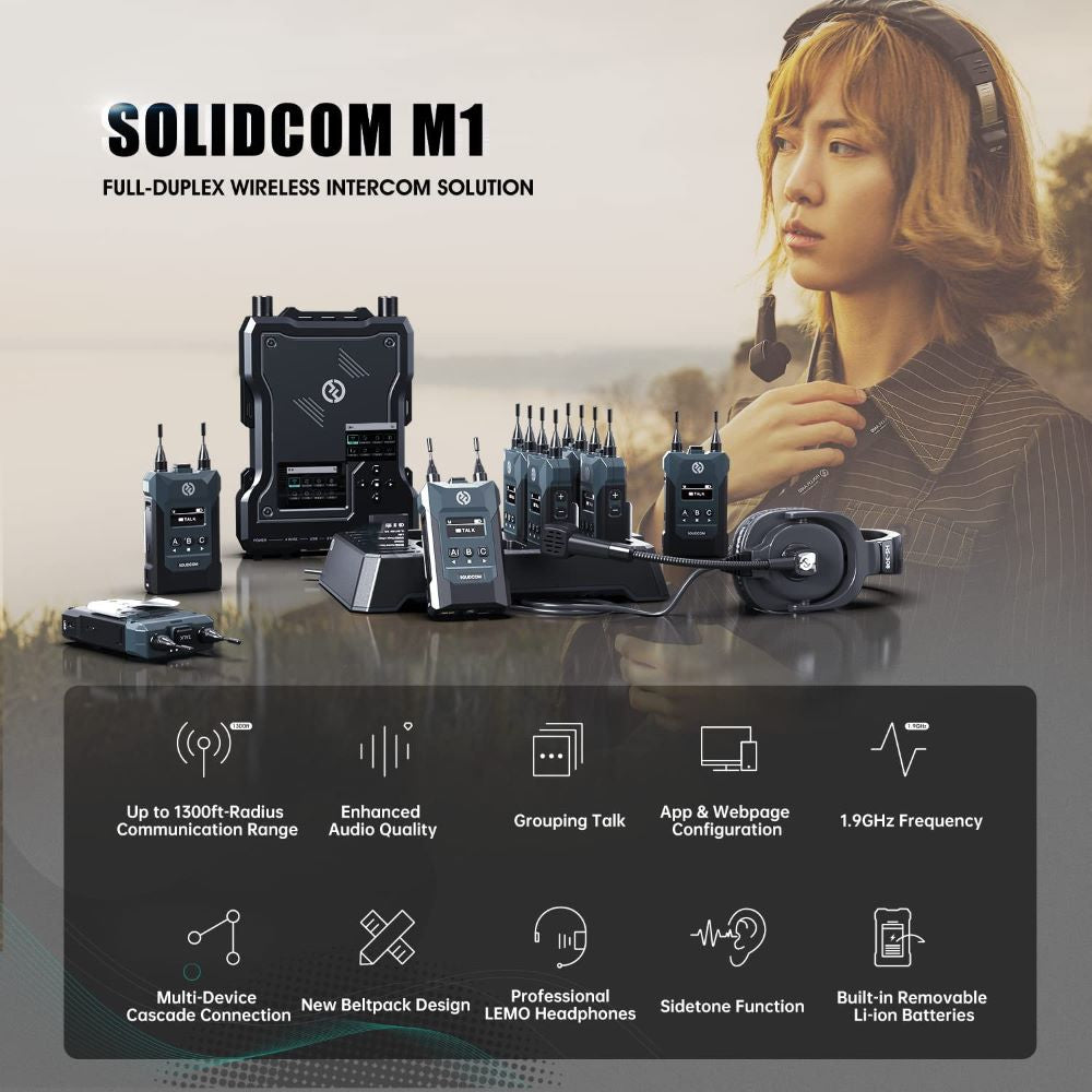 Hollyland Solidcom M1 Full-Duplex Wireless Intercom Headset System (8 Beltpack)