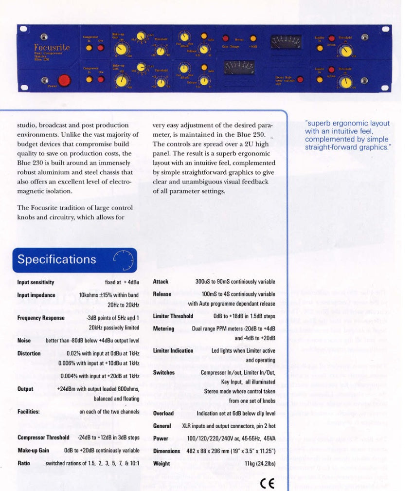 Focusrite Blue 230 dual mono / stereo compressor & limiter - Preowned