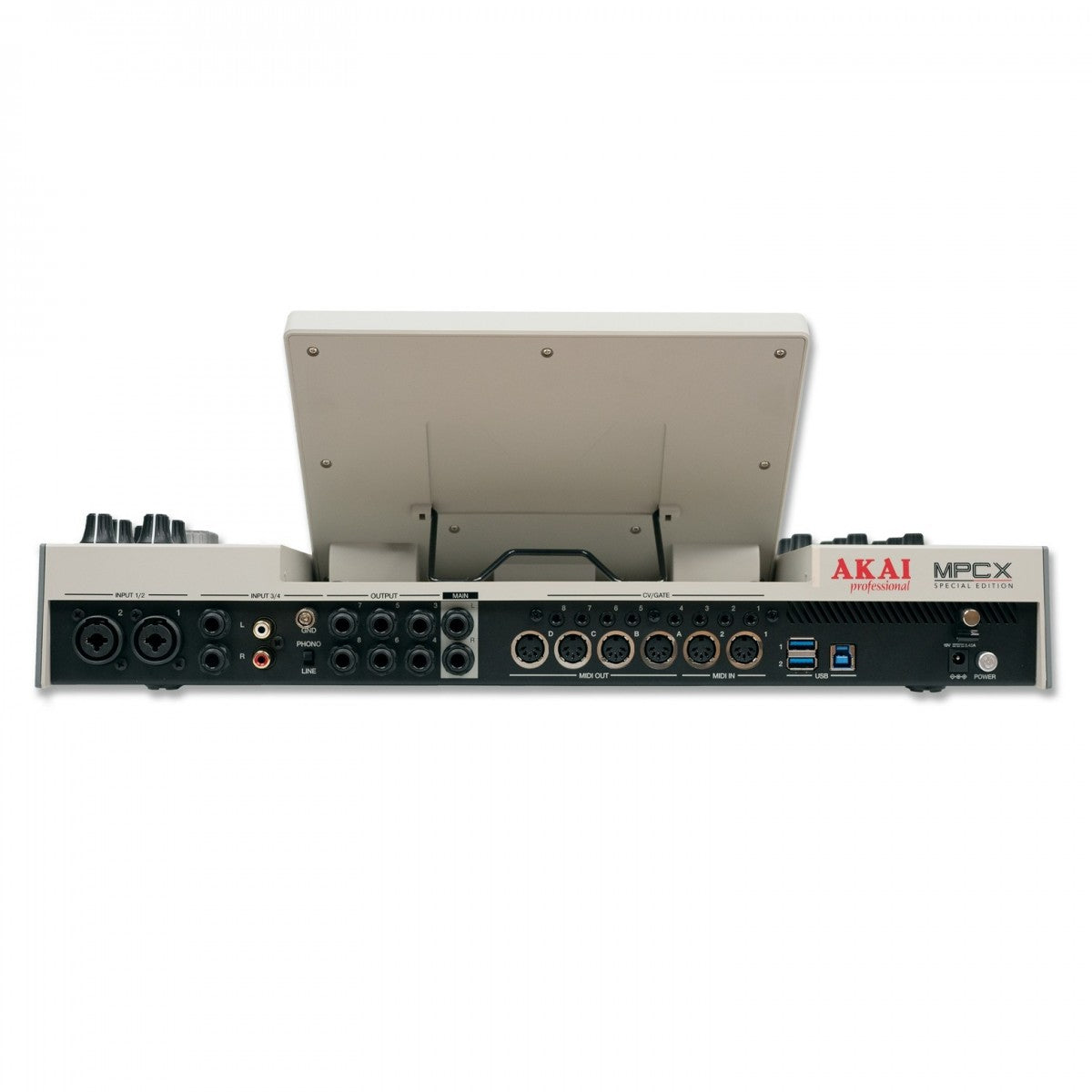 Back view of a music production controller with 'Akai' branding on a white background