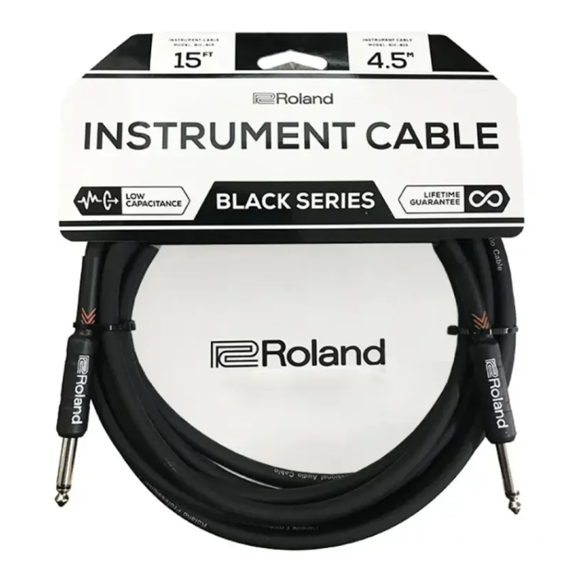 Roland Black Series Instrument Cable | 1/4" TS to 1/4" TS | 15ft / 4.5m